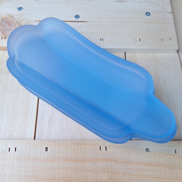 Blue Glass Banana Split Dishes Vintage Frosted Glass Dessert Set of 2 Dad Gifts - Picture 5 of 15